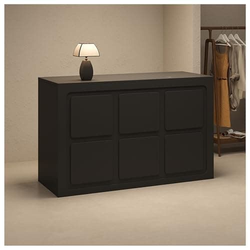 Image of Modern Reception Desk with Keyboard Drawer - Stylish Wooden Checkout Counter for Beauty Salons & Clothing Stores (Black 60cm/23.6in)