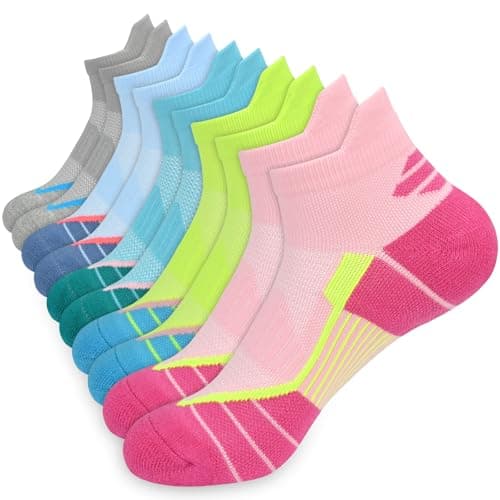 Image of ouhos5 Pairs Women's White Black Running Socks, Breathable Cotton Ankle Socks, Cushioned Arch Support Sports Trainer Socks for Walking Gym, UK 4-7