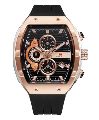 Image of TEARTRACE Watches for Men Analog Quartz Waterproof Sport Men’s Watch Tonneau Chronograph Luminous Fashionable Unique Casual Watch with Silicone Strap, Rose Gold