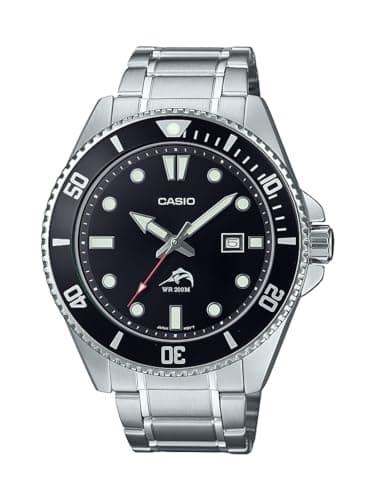Image of Casio MDV106G Series | Unisex Analog Watch | Silver/Black | 200M WR | Stainless Steel Case | Resin Band | 2 Hand Analog (HR, Min, SEC) | Date Display | Screw Down Crown/Screw Down Caseback | 3 Yr