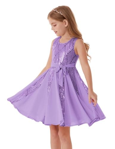 Image of GRACE KARIN Girls Sparkling Sequin Princess Dress Birthday Party Gown Summer Flower Girl Special Occasion Dress Festival Outfit Purple
