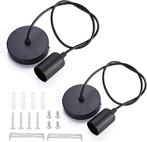 Image of ZHIQIN 2 Pack Black Pendant Light Fitting E27 Ceiling Rose Lamp Holder with 100cm Cable Modern Ceiling Fitting Set for Kitchen Dining Room