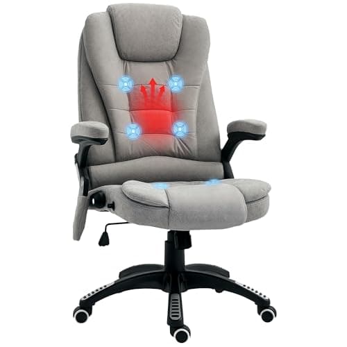 Image of Vinsetto Massage Office Chair with Lumbar Heating, Microfiber Cloth Executive Computer Desk Chair with High and Reclining Back, Tilt Function, Adjustable Height, Padded Armrests, Grey
