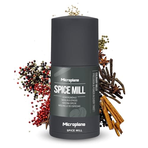 Image of Microplane Spice Mill 2in1 – Afterdark Grey | Manual Spice Mill with Ultra-Sharp Stainless-Steel Blade | Grates Nutmeg, Cinnamon, Tonka Bean, Indian Long Pepper, Nuts & More | Airtight Storage