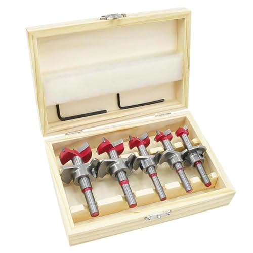 Image of flintronic Forstner Drill Bit, 5PCS (15-35mm) Positioner Drill Bit Set, Hinge Hole Cutter, Hole Boring Bit, Carbide Woodworking Hole Saw with Depth Stoper (Depth Range:10~40mm), Hole Puncher Locator