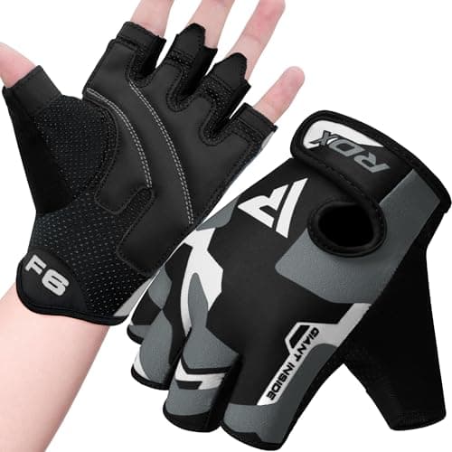 Image of RDX Weight Lifting Gloves Gym Fitness Workout, Anti Slip Padded Palm Protection Elasticated Strength Training Equipment, Men Women Adult & Kids Half Finger Exercise Calisthenics Cycling Climbing Grips