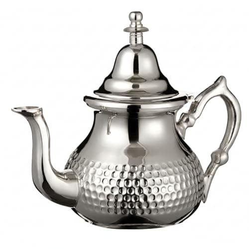 Image of Moroccan Silver Teapot Perfect for Mint Tea Includes Handle Cover and Integrated Filter Authentic with a Classical Hammered Design Handmade Capacity 1L About 8 Tea Glasses (Extra Large)