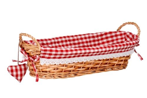 Image of Premier Housewares 1901054 Willow Bread Basket, Wicker, Red Gingham Lining, H14 x W43 x D17cm
