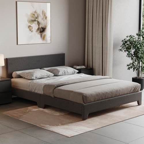 Image of Vida Designs Victoria Bed, Bed Frame Upholstered Fabric Headboard Bedroom Furniture (Double (4 Foot 6), Dark Grey Linen) (UKFR Certified)