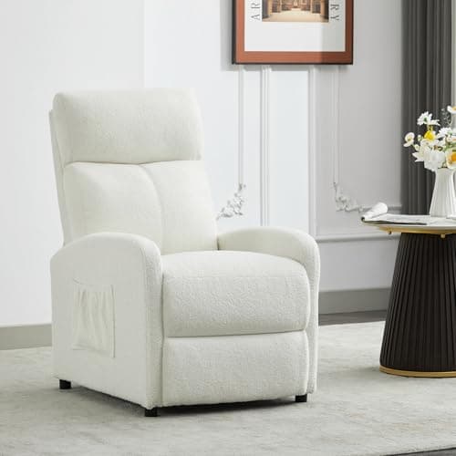 Image of mcc direct Push Back Recliner Chair, Soft Fabric Single Sofa with Lumbar Support, Padded Backrest, Side Pocket and Adjustable Leg Rest for Home Living Room Theatre (White)