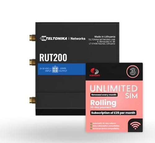 Image of Teltonika RUT200 4G LTE Mobile Router + Three Rolling 30-Day Plan – £25/Month, QR-Code Activation