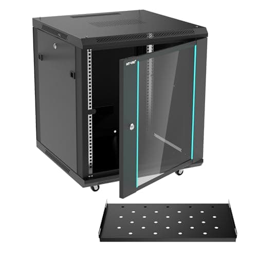 Image of MT-VIKI 12U Server Cabinet Network Rack Vented Enclosure w/Moving Wheel, 0.8mm Thick Steel, 23.6‘’ Deep (600mm), for 19'' IT Equipment, Included 1pcs 12'' Depth Rack Shelf