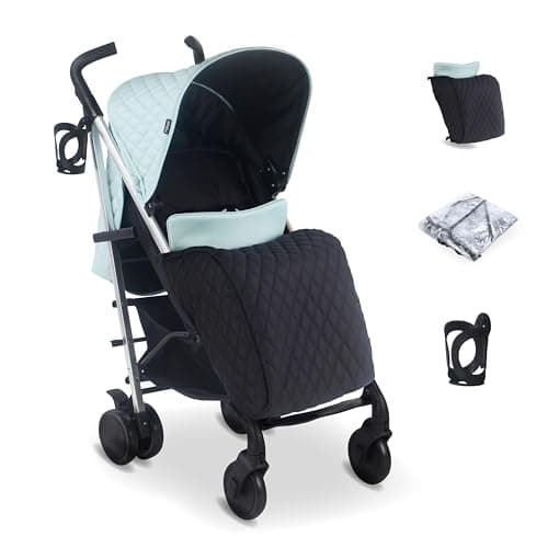 Image of My Babiie MB51 Billie Faiers Quilted Aqua Lightweight Stroller, Sturdy & Protective, Lightweight Frame, Comfort, Suitable from Birth to MAX 22kg, w/Cup Holder, Rain Cover and Footmuff