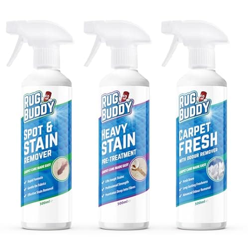 Image of Rug Buddy - Carpet Care Cleaning Kit Bundle - Includes Heavy Stain Pre Treatment, Spot Stain Remover & Carpet Fresh with Odour Remover - Suitable for Fabric & Upholstery (3x 500ml)