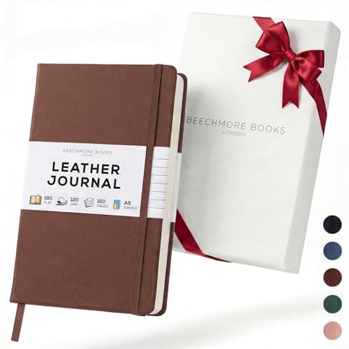Image of Beechmore Books Lined Journal Notebook, 5.8" x 8.3", A5 160 Lined Pages, Hardcover Leather Journals for Women, Men, Writing and Notebooks for Work - 120 GSM Thick Paper, Gifts Box Included