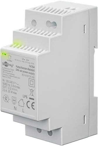 Image of goobay DIN rail power supply - Compact 12V - for bell transformers, monitoring and access systems, door openers - Easy mounting on DIN rail, 12V, overvoltage protection, 74764
