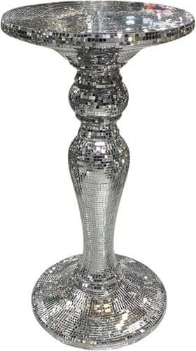Image of Luxury Mirror Mosaic Pedestal Side Table, Crystal Glass Inlay, Modern Decorative Stand