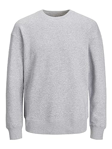 Image of JACK & JONES Mens Jjestar Basic Crew Neck Sweatshirt, Light Grey Melange, M UK