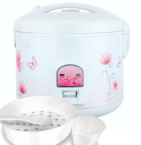 Image of EVERYPAN Delight Electric Rice Cooker and Steamer, White, 1.8L Capacity, 700W, with Non-Stick Bowl, Automatic Cooking, Warmer Function, Measuring Cup, Spatula