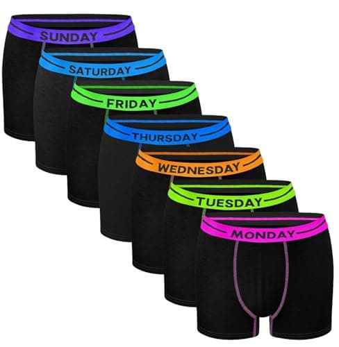 Image of Bonjour® Boys Boxer Shorts - Days of the Week - 7 Pack - Cotton Designer Waistband Trunks Boxers Underwear (5 yrs - 13 yrs) Black
