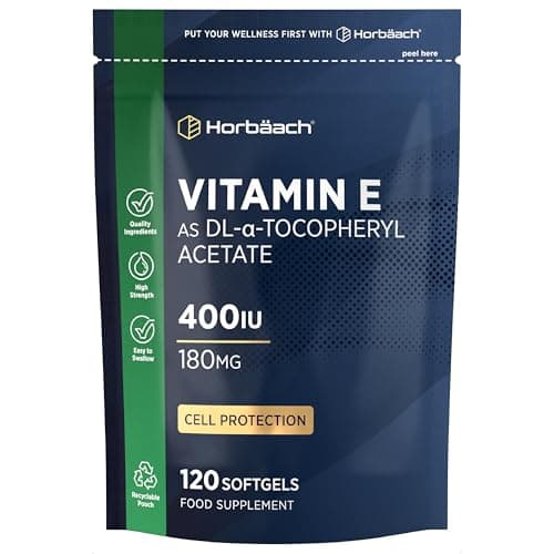 Image of Vitamin E Capsules 400iu | 120 Softgels (4 Months Supply) | Highly Absorbable VIT E as Alpha Tocopheryl Acetate | High Strength Cell Protection from Oxidative Stress | Easy to Swallow | By Horbaach