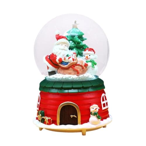 Image of Yonuaret Christmas Lanterns,Santa Christmas Tree Moving Train Snow Globe - Battery Operated Snow Globe LED Lighted Musical Box Tabletop Decor for Living Room, Bedroom, Office