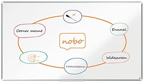 Image of Nobo Premium Plus Widescreen Enamel Magnetic Whiteboard – 1880x1060mm, Aluminium Trim, EU Ecolabel Certified, 1915369