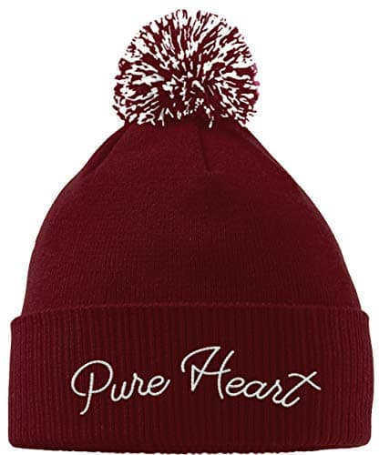 Image of Hippowarehouse Pure Heart Embroidered Beanie Hat with Bobble Maroon