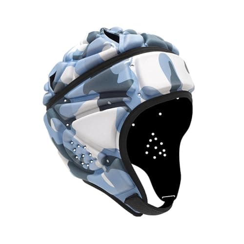 Image of Rugby Helmet Flag Football Padded Headgear Adjustable Soft Shell Headguard Head Protection Soccer Scrum Cap for Kids Youth (Camouflage Blue)