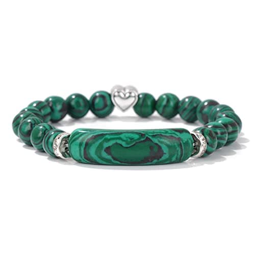 Image of Natural Malachite Stone Beads Bracelet Rectangle Bar Charm Bracelets 8mm Tiger Eye Quartz Jewelry for Women Men,Malachite,19CM