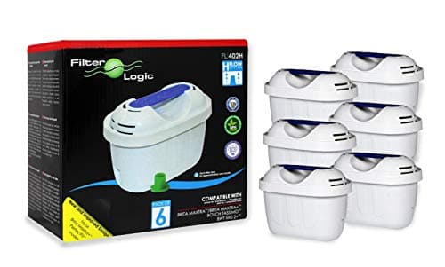 Image of FilterLogic Universal 6 Pack Filter Cartridges Compatible with Brita® Maxtra+® Plus, PerfectFit, Maxtra Pro® All-in-1, Marella® Jug, Brita® Kettle, Water Jugs, White, fits -Elemaris-Bosch Tassimo
