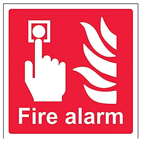 Image of V Safety Fire Alarm Logo Sign - Square - 150 mm x 150 mm - Self Adhesive Vinyl Safety Sign