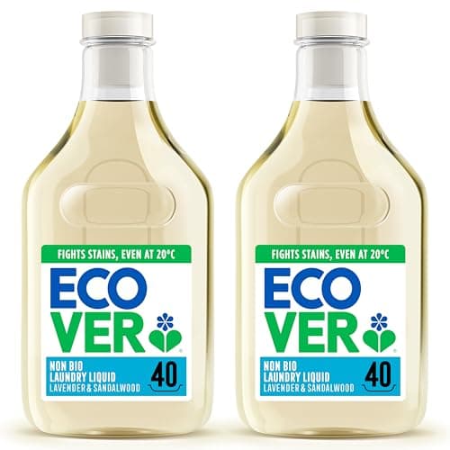 Image of Ecover Concentrated Non-Bio, Laundry Detergent, Laundry Washing Liquid, Lavender and Sandalwood, 2x Pack of 40 Washes, 2x 1.43L