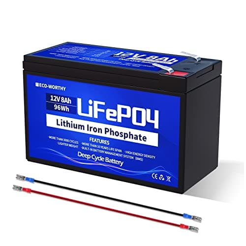 Image of ECO-WORTHY 12V 8AH LiFePO4 Battery,4000+ Cycles Lithium Deep Cycle Battery with 8A BMS,for Solar,Fish Finder,Power Wheels,Lighting,Alarm System