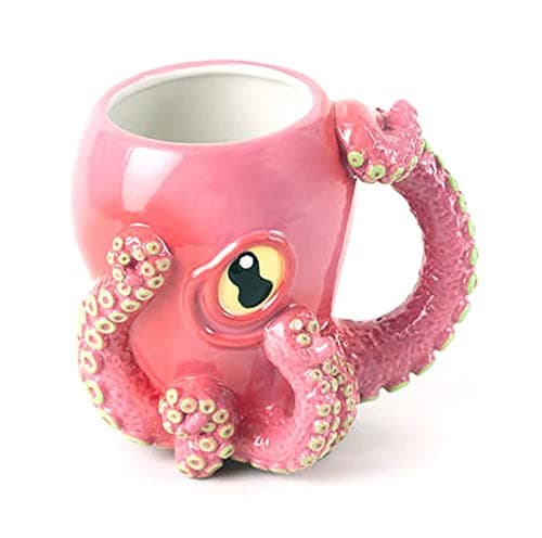 Image of GLDOGO 3D Pink Octopus Ceramic Mug,Novel Handmade Octopus Shaped Statue Cup,Festivals or Birthday Gifts for Coffee and Milk Tea Enthusiasts