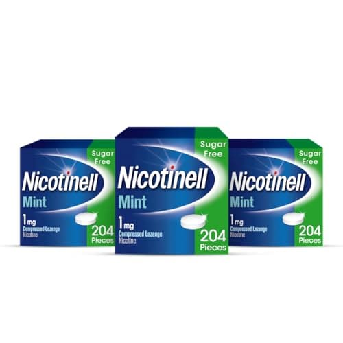 Image of Nicotinell Mint Lozenge 1mg (204 Lozenges), Stop Smoking Aid, Sugar Free Nicotine Lozenges, Fresh Mint Flavour, 1mg Regular Strength for Light Smokers, Quit Smoking Aid (Pack of 3)