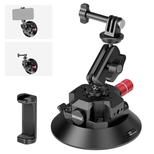 Image of NEEWER 4.5"" Suction Cup Camera Mount with Ball Head Magic Arm, 1/4"" 3/8"" ARRI Holes, Quick Release Car Mount with Holder & Action Cam Adapter Compatible with DJI Insta360, CA105