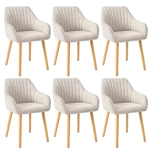 Image of Goeurvant Dining Chairs Set of 6, Modern Kitchen Chairs with Backrest & Wooden Legs, Upholstered Armchairs for Living Room, Dining Room, Restaurant, Polyester Fabric, Beige
