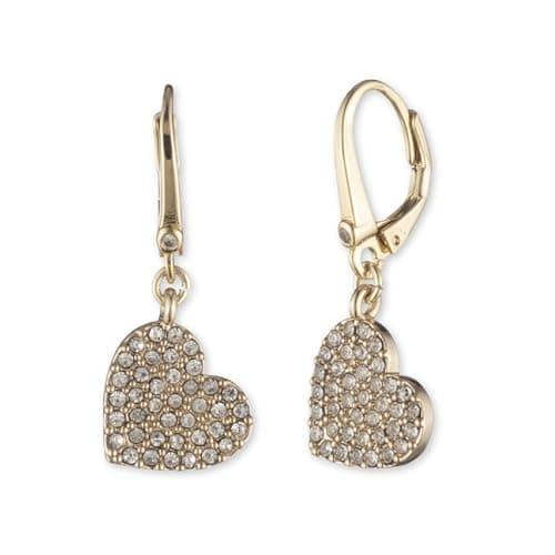 Image of DKNY Womens Heart Leverback Drop Earrings in Gold with Crystal Stones, 60527644