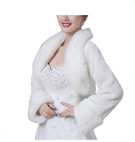 Image of Cinda Ladies Faux Fur Bolero Shrug Coat Ivory One Size