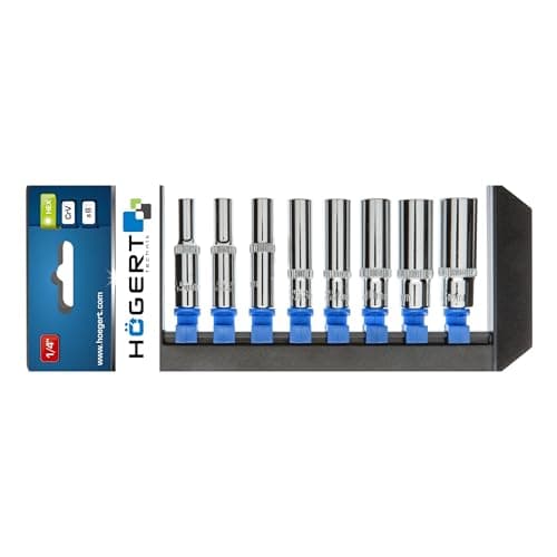 Image of HÖGERT TECHNIK Socket Spanner Set 8-Piece 1/4 Inch 5.5-13 mm Chrome Vanadium Steel Alloy Socket Spanner Set Tool Box Long, Black/Blue/Grey