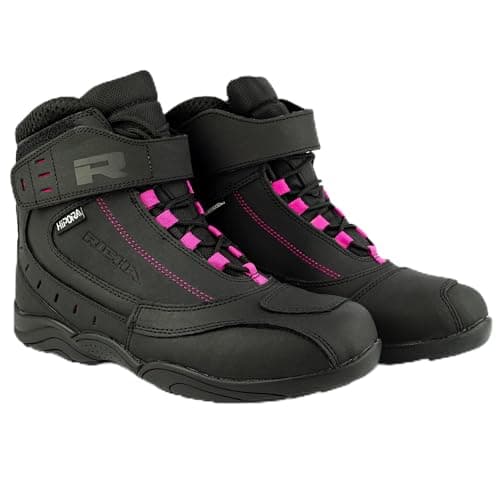 Image of Richa Slick CE Leather Short Ankle Urban Motorbike Touring Waterproof Motorcycle Boots (Black/Pink, 5 UK, UK Footwear Size System, Adult, Women, Numeric, Medium, 5)