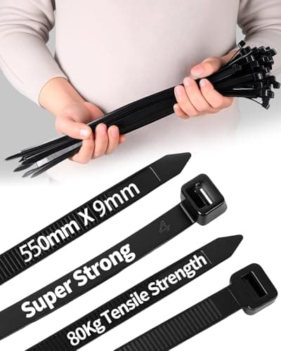 Image of 50 PCS Long Heavy Duty Cable Ties Black,550mm x 9mm with 80 KGS Ultra Strong Tensile Strength, Large UV Resistant Extra Long Cable Zip Ties Wraps for HVAC Outdoor Construction