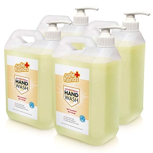 Image of Safe Hands | Hand Wash Liquid Soap | Citrus Fragrance | 5 Litre (4 Pack) With Pumps | Antibacterial & Antiviral | Cleans and Protects Hands | Kind to Skin | Tested & Certified