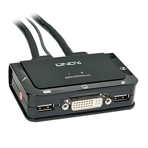 Image of LINDY Compact 2 Port KVM Switch - DVI, USB 2.0 & Audio, Black
