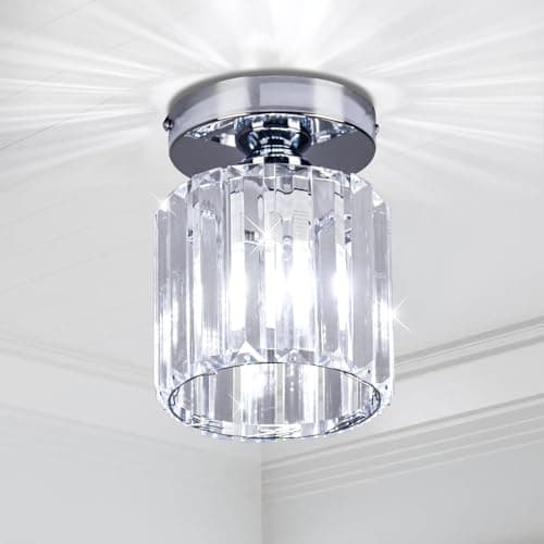 Image of FRIXCHUR Small Chandelier Crystal Ceiling Light Semi Flush Mount Ceiling Lighting Fixture Modern Crystal Ceiling Lamp for Hallway Kitchen Island Dining Room Bedroom E27 Base Chrome