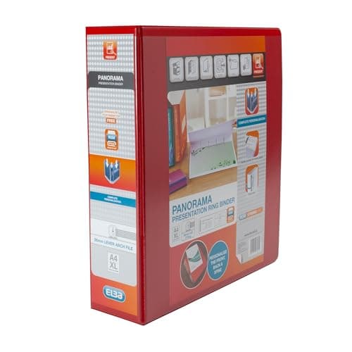 Image of Elba A4 2 O-Ring Lever Arch File, 56mm capacity, 90mm spine, Presentation Folder with Customisable Cover, Portrait, Red (Single)