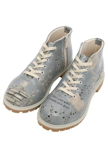 Image of DOGO Women's Vegan Leather Blue Ankle Boots - Birds Have Wings Pattern, Multicolored, 6 UK