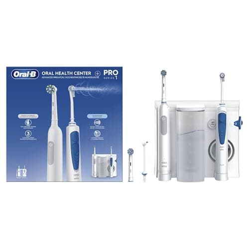 Image of Oral-B Oral Health Centre Oral Irrigator with Oxyjet Technology for Teeth Cleaning, 2 Replacement Nozzles & PRO Series 1 Electric Toothbrush, 2 Replacement Brushes, 3 Modes for Dental Care, White