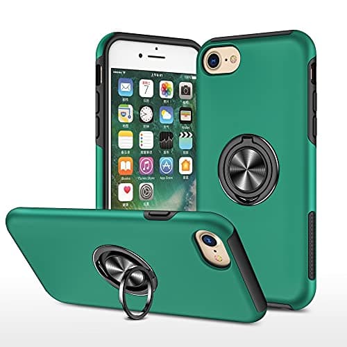 Image of EYZUTAK Case for iPhone SE(5G) 2022 iPhone 7 iPhone 8 iPhone SE 2020, 360 Degree Rotation Magnetic Metal Finger Ring Holder Magnet Car Holder Inner Silicone Glossy Anti-drop Hard Cover-Dark Green